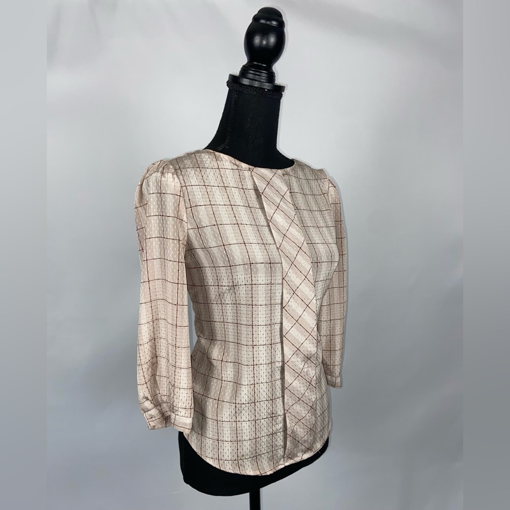 Vintage inspired Top Career Size Small Tan & Burgundy